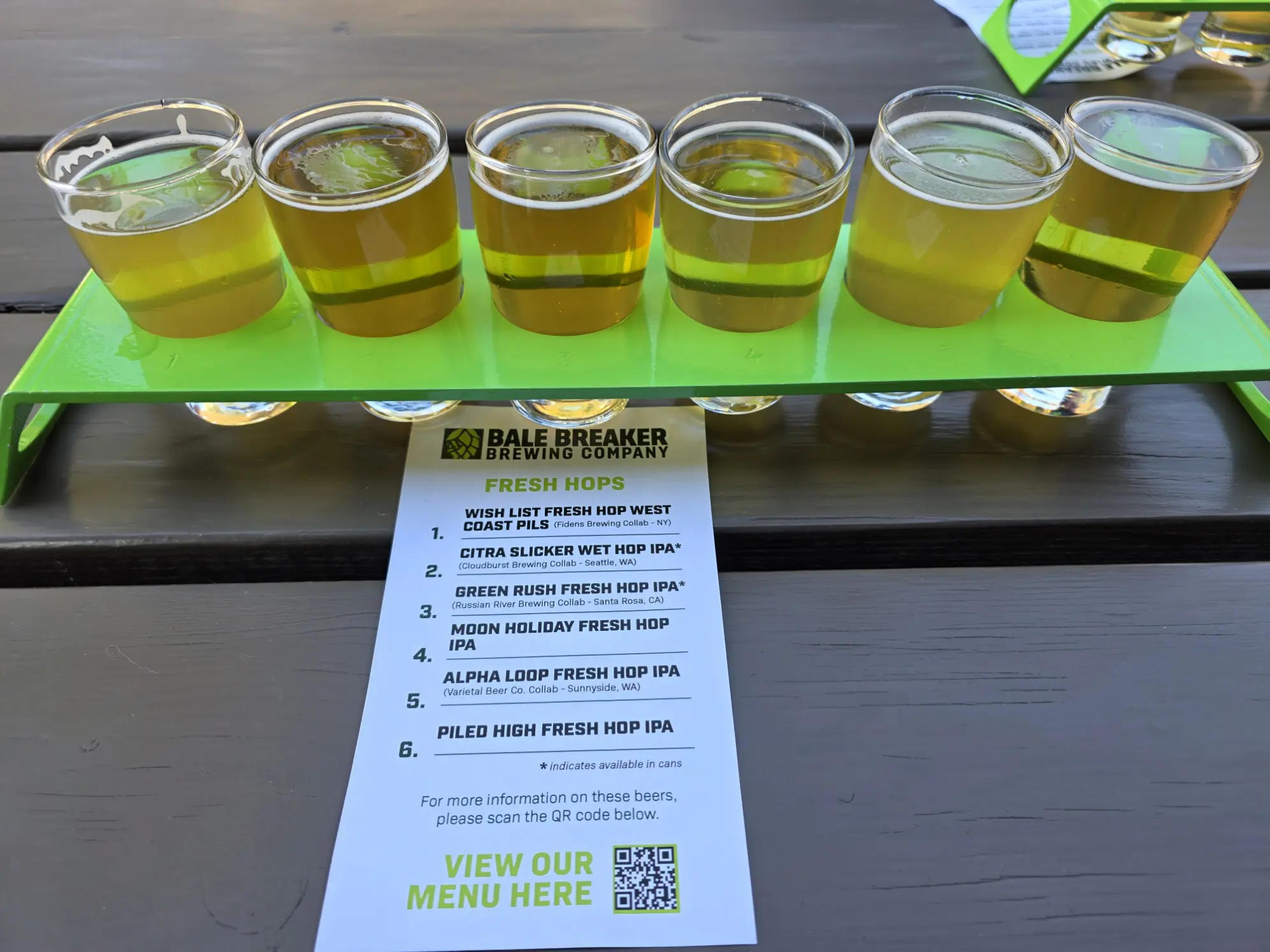 Fresh Hop Seasonal Flight from Bale Breaker