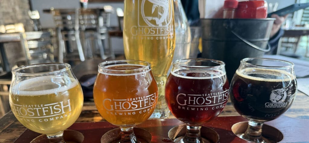 Ghostfish gluten-free flight of Meteor Shower, Grapefruit, Parvenu, and Watchstander