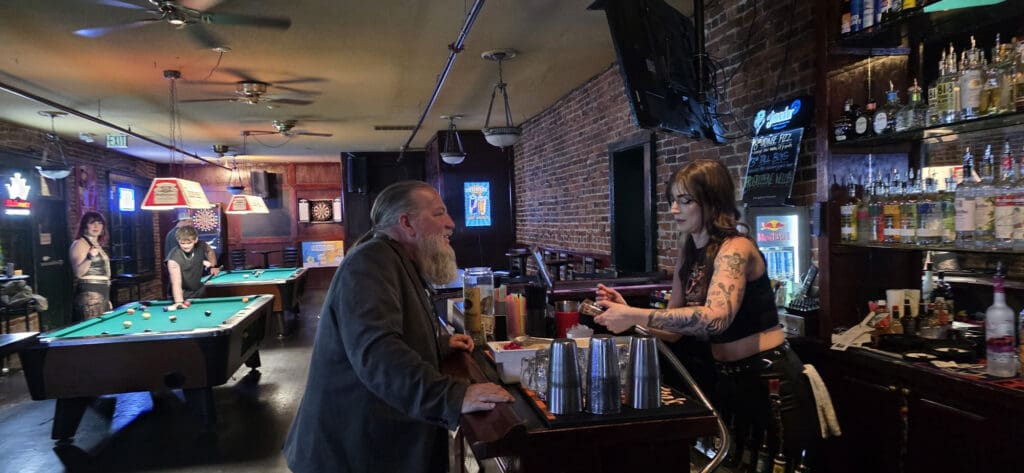 Brady ordering at the upstairs bar at The Royal